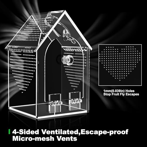 Cycodo Jumping Spider Enclosure,Warp-Proof Seamless Acrylic Tarantula Terrarium,Front Opening Bug Habitat with Feeding Port for Praying Mantis,Hermit Crabs,Snail,Micro Reptile(5" L*5" W*8" H) - size: 5"L * 5"W * 8"H