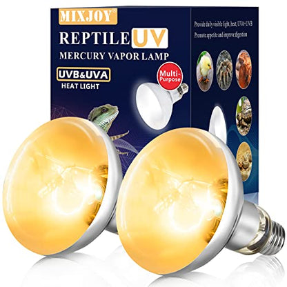 MIXJOY 2 Pack 100W Reptile Heat Lamp Bulb Full Spectrum UVA UVB Sun Light for Reptile and Amphibian Use - size: 2 Count (Pack of 1)
