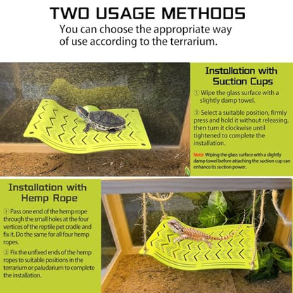 2PCS Reptile Hammock & Basking Platform with Suction Cups,Turtle Dock,Reptile Hammocks Climbing Lounger Tank Accessories for Lizards Frog Gecko Snakes Amphibian