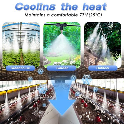 Portable Misting System, Outdoor Misting Cooling System, Misters for Outside Patio, Greenhouse, Garden, Farm, with Booster Pump and 20 Nozzles, The Device Can Regular Intermittent Work