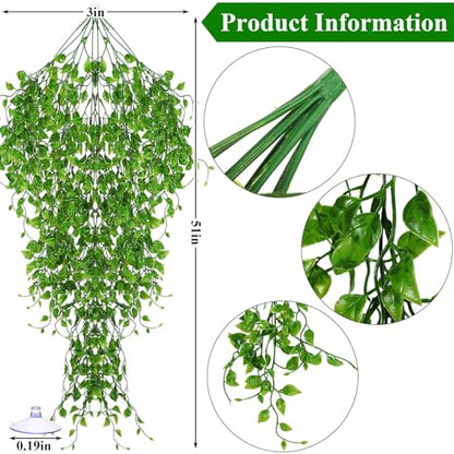 Suncalla 8 Pack Reptile Plants Terrarium Hanging Plant Vine Boston Climbing Terrarium Plant with Suction Cup for Bearded Dragons Lizard Crested Gecko Snake Crab Tank(Petite Leaf Series,Multiple Green) - style: Petite Leaf Series