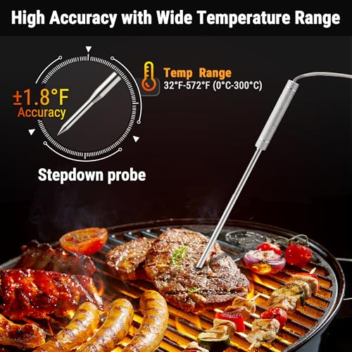 TempPro TP20 500FT Wireless Meat Thermometer with Dual Meat Probe, Digital Cooking Food Meat Thermometer Wireless for Smoker BBQ Grill Thermometer Beef Steak Turkey Thermometer (Previously ThermoPro) - color: Pitch-black