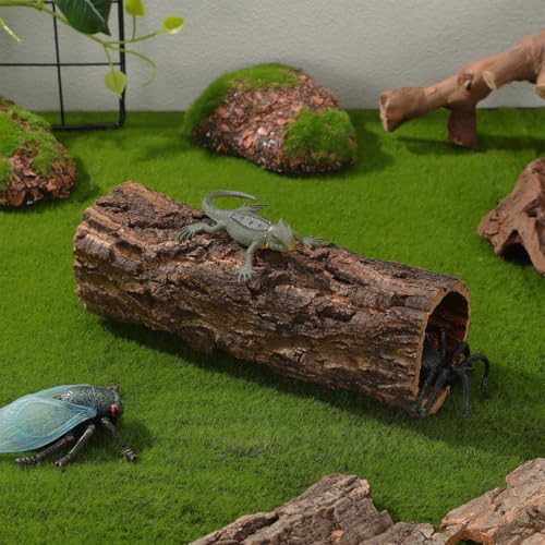 SEWACC Reptile Hideout Cave Wooden Turtle Hide Gecko Hut Climbing Habitat Shelter Natural Terrarium Decor for Amphibians and Lizards