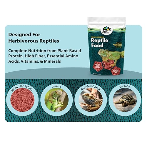 Mozaic Premium Herbivorous Reptile Food - 14 oz Bag - Small 1/8" Pellets for Iguanas, Bearded Dragons, Uromastyx, & Juvenile Tortoises - Complete Formulated Diet with Essential Amino Acids & Nutrients - size: 14 Ounce (Pack of 1)