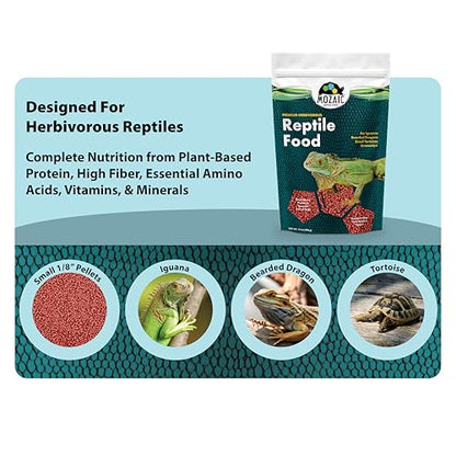 Mozaic Premium Herbivorous Reptile Food - Small 1/8" Pellets for Iguanas, Bearded Dragons, Uromastyx, & Juvenile Tortoises - Complete Diet with Essential Amino Acids & Nutrients (14 Ounce (Pack of 2)) - size: 14 Ounce (Pack of 2)