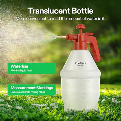 VIVOSUN 50oz Pump Sprayer, Handheld Garden Water Sprayer Bottle with Adjustable Brass Nozzle, for Spraying Plants, Flowers, Weeds and Cleaning, Red - color: Red, size: 50oz