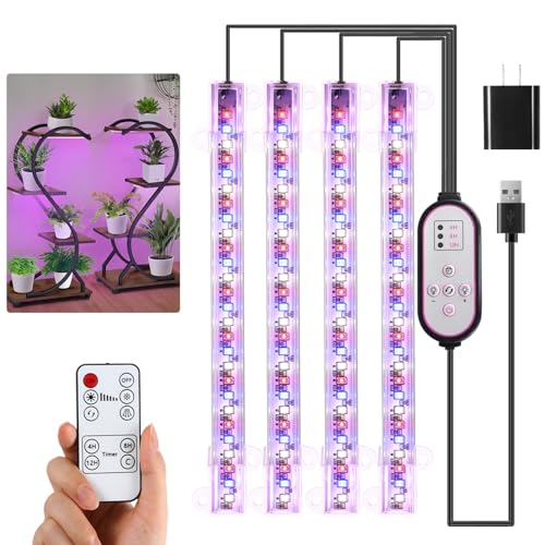Hywyimlait 7.8'' Growing Lamp for Indoor Plants, Red & Blue & Yellow Full Spectrum, LED Grow Light Strips with 4/8/12H Timer,10 Dimmable Levels for Green House Succulent,4 Head - color: Red+Blue+Yellow, size: 7.8Inch 4 Strip 1 Pack
