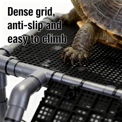 Turtle Basking Platform, 10.8" Width Aquatic Turtles Dock, Sloped Ramp with 8pcs Strong Suction Cups and Encryption Grid, Turtle Tank Accessories for Above 12 inches Wide Aquarium