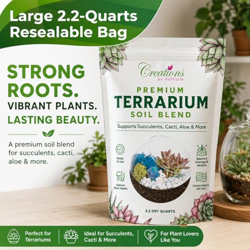 Creations by Nathalie Natural Terrarium Growing Medium, 2.2 Quarts, Well-Draining Mix for Succulents, Cactus & Aloe, Untreated Pine Bark, Canadian Peat & Coarse Sand