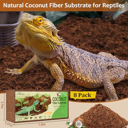 Riare 8 Pack Natural Coconut Fiber Substrate for Reptile- Premium Compressed Coconut Husk Terrarium Bedding for Reptile, Tortoise, Frogs, Snakes Hermit Crabs, Burrowing Animals - color: 8 pack