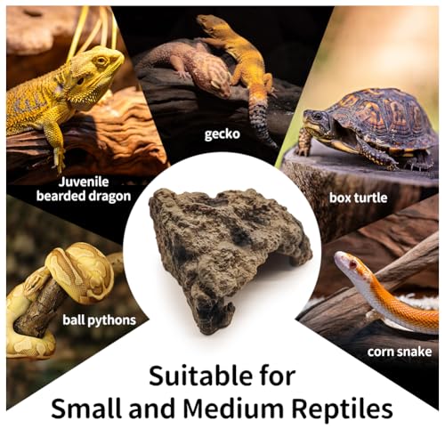 Reptile Simulation Rock Cave Hideouts Terrarium Habitat Décor Bearded Dragon Hideout for Turtles Lizards Snakes Crab (Large)