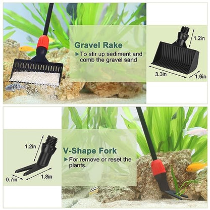 hygger Easy Clean Fish Tank Cleaner, 6 in 1 Aquarium Cleaning Tools Kit with Extendable Handle Algae Scraper Sponge Scrubber Firm Scrub Brush Fish Net Gravel Rake for Acrylic & Glass Tank - size: M(Extendable Handle)