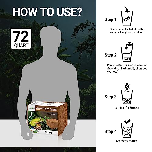 REPTI ZOO Reptile Coconut Fiber Substrate 72 Quart, Reptile Bedding Coco Coir Brick for Turtle, Hermit Crab, Spider, Frog | 100% Organic | Odor Absorption - style: Coconut Fiber Substrate