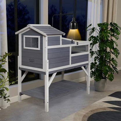 GEGURI Tortoise Habitat House Indoor Outdoor, 3-Room Wooden Turtle Enclosure Reptile Cage with Shelf Storage, Balcony & 2 Stories for Small Animals (Tortoise Habitat with Shelf Storage)