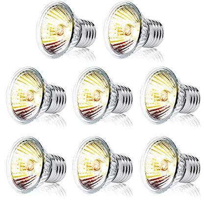 Lustaled 8Pack 50W Reptile Heat Lamp Bulbs E26 Dimmable Full Spectrum Sun Lamp Turtle Heat Bulb for Bearded Dragon, Chicks, Lizard, Snake, Puppies