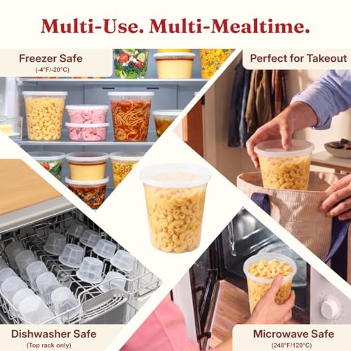 32oz Deli Containers with Lids (40 Sets/80 Pcs) Quart Plastic Containers with lids, BPA-Free Microwave Freezer Safe Bowl, Leakproof Food Prep Containers for Leftover Food Storage &To-Go - size: 32 oz - 40 Sets