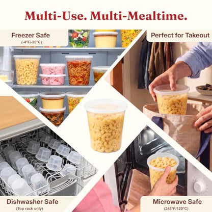 32oz Deli Containers with Lids (40 Sets/80 Pcs) Quart Plastic Containers with lids, BPA-Free Microwave Freezer Safe Bowl, Leakproof Food Prep Containers for Leftover Food Storage &To-Go - size: 32 oz - 40 Sets