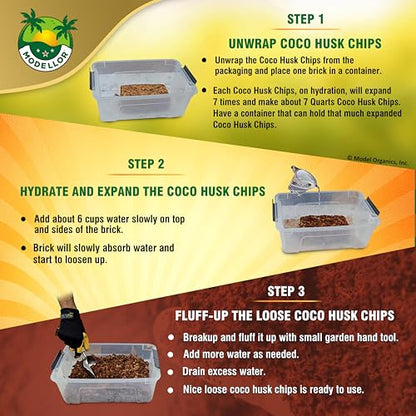 MODELLOR Premium Super Washed, Clean, Coco Chips, 2 Bricks (2.2 lb.) yields 14 Qts. of Loose Chips. Plant Substrate, Organic, Reptile Bedding, Odor Absorbing, Grow Orchids, Mulch Indoor, Outdoor.