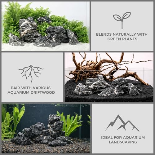 2.2-8.1 Inches Natural Seiryu Stone, 5 PCS Mixed Sizes Aquarium Rocks for Aquascaping, Iwagumi Layouts, Terrariums & Aquarium Décor - size: 2.2-8.1 in