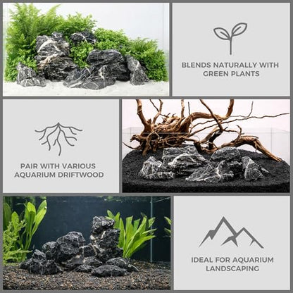 2.2-8.1 Inches Natural Seiryu Stone, 5 PCS Mixed Sizes Aquarium Rocks for Aquascaping, Iwagumi Layouts, Terrariums & Aquarium Décor - size: 2.2-8.1 in