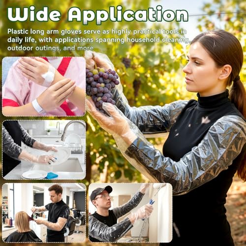 50 Pcs Plastic Long Arm Gloves, 35.4 in Veterinary Insemination Glove, Long Shoulder Length Disposable Gloves for Field Dressing Gutting