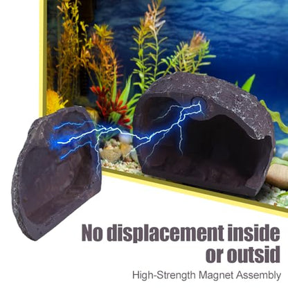MiOYOOW Aquarium Hideaway Rock, Resin Magnetic Fish Hideout Rocks Fish Tank Hiding Rock House for Betta Shrimp Reptiles Landscape Ornament - color: Blue