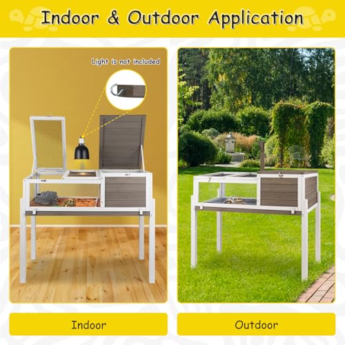 Gowoodhut Turtle Box Tortoise Enclosure with Removable Legs - Turtle & Tortoise Habitat for Indoors & Outdoors - Leakproof Tray & Lamp Holders Included - Breeding Box
