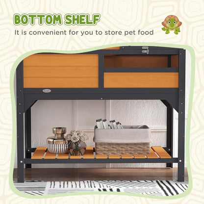 PawHut Tortoise Habitat with Adjustable Lamp Holder, 2 Layer Tortoise Enclosure with Storage Shelf, Removable Main House, Fixed Tray, Openable Lid, Yellow - color: Yellow