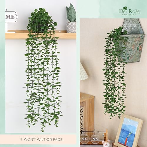 Der Rose 24.8'' Fake Hanging Plants Artificial Potted Eucalyptus Vine Plants Indoor and Outdoor for Office Home Living Room Bathroom Wall Shelf Decor (1Pack) - size: 24.8"-Fake Eucalyptus