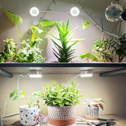 Plant Lights for Indoor Growing, 2 Pack 5W+5W Puck Grow Light, 150 Watt Equivalent,Small Full Spectrum High PPFD Mini Plant Growing Lamps with Timer, Sun Lamp Hanging Grow Lights for Shelves - size: 2-Head with timer