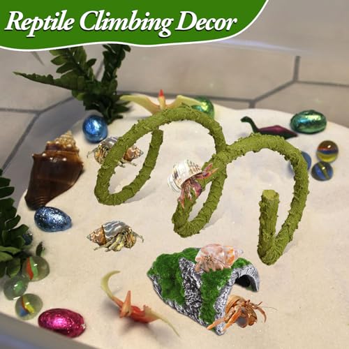 2Pcs Hermit Crab Climbing Toys Set, 39.4 in Bendable Hermit Crab Supplies, Reptile Vine Plus Reptile Hide Cave,Terrarium Accessories for Gecko Frogs Snake Habitat - color: Cave