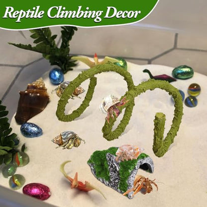 2Pcs Hermit Crab Climbing Toys Set, 39.4 in Bendable Hermit Crab Supplies, Reptile Vine Plus Reptile Hide Cave,Terrarium Accessories for Gecko Frogs Snake Habitat - color: Cave