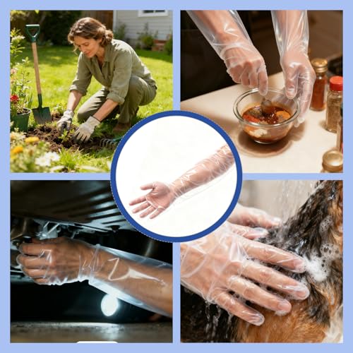 Shoulder Length Disposable Gloves,Full ArmGloves,35 Inch Extra Long Plastic Sleeve Veterinary Cow Aquarium - size: 50 Pcs