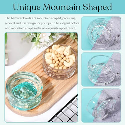 Baderke 2 Pcs Hamster Water Bowls Glass Hamster Food Bowls 35ml Mountain Style Drinking Container Anti Turning for Guinea Pig Gerbils Mice Rats Chinchilla Small Pets(Clear and Green) - color: Clear and Green