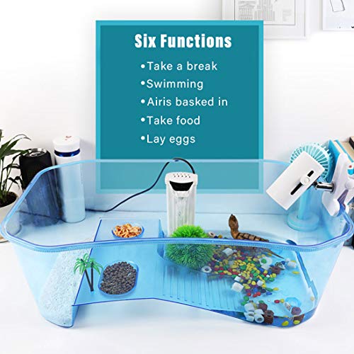 PINVNBY Plastic Turtle Tank Reptile Habitat Pet Terrariums Turtles Tank Aquarium Terrapin Topper Basking with Platform Plants,Durable,Safe, Non-Toxic(Blue) - color: Blue