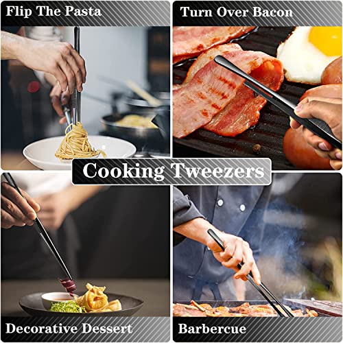 JETKONG 4 Pcs Kitchen Tweezers Professional Stainless Steel Cooking Tweezers Set, Black Kitchen Food Tweezer Tongs for Cooking, Repairing, and BBQ (10+12-Inch, Black) - color: Black, size: 10+12inch-4PCS