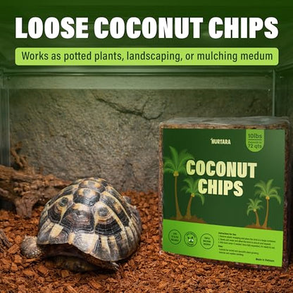 Coconut Chips Substrate 10 Lbs | Reptile Bedding for Snakes, Ball Python, Bearded Dragon, Tortoise, Gecko, Lizard, Frog | Odor Absorbing | Coconut Chips for Plants and Orchid Bark Mulch - size: 10 Lbs (Pack of 1)