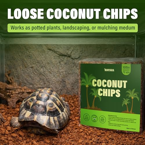 Coconut Chips Substrate 10 Lbs | Reptile Bedding for Snakes, Ball Python, Bearded Dragon, Tortoise, Gecko, Lizard, Frog | Odor Absorbing | Coconut Chips for Plants and Orchid Bark Mulch - size: 10 Lbs (Pack of 1)