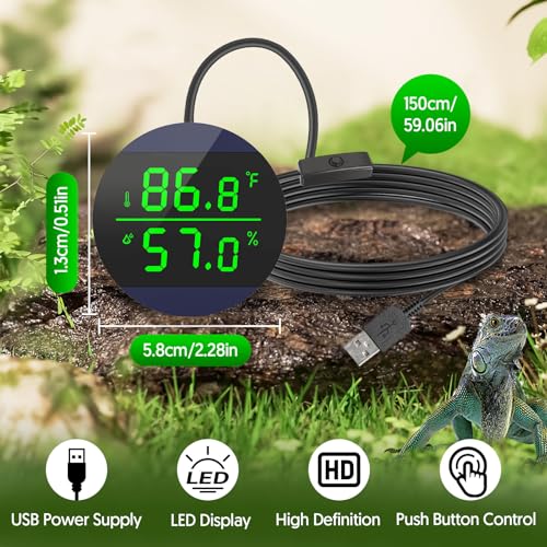 QZQ Reptile Thermometer and Humidity Gauge, LED Digital Thermometer Hydrometer, Reptile Tank Accessories for Bearded Dragon, Crested Gecko, Snake, Jumping Spider, Lizard, USB Power Supply (Blue) - color: Blue