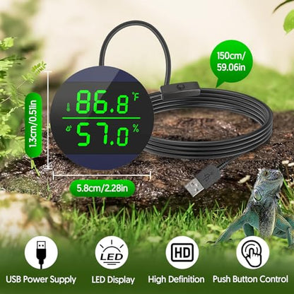 QZQ Reptile Thermometer and Humidity Gauge, LED Digital Thermometer Hydrometer, Reptile Tank Accessories for Bearded Dragon, Crested Gecko, Snake, Lizard, USB Power Supply (2 Pack Blue) - color: Blue - 2 Pack