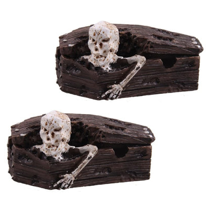 balacoo Resin Coffin Decorations for Aquarium 2 Pcs Skull Resin Ornaments Fish Tank Landscape Terrarium Ornament for Halloween and Reptile Tanks