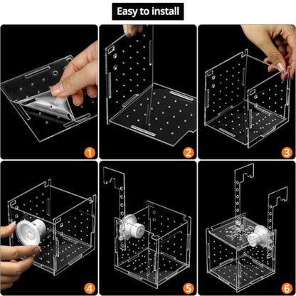 QWORK Acrylic Fish Breeding Isolation Box - Transparent Aquarium Incubator for Small Fishes Shrimp Clownfish Guppy, 3.9-inch