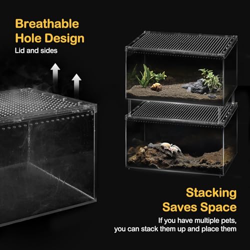Reptile PC Tank,Escape Proof Magnetic Lid Tarantula Enclosure Large | Easy Clean Seamless Base Hermit Crab Habitat,Stackable Isopod Terrarium,Cross Ventilation Spider Starter Cage,Frog Container - size: L(11.8x7.8x5.9 IN)
