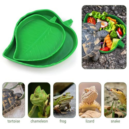 2 Pcs Leaf Reptile Food Water Bowl Plate Dish for Tortoise, Lizards, Young Bearded Dragons, Small Snakes, 2 Sizes