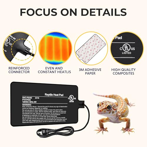 4x7 Inch Reptile Heating Pad 4W Electric Reptile Heat Pad Waterproof Under Tank Terrarium Heat Mats for Reptiles, Amphibians & Small Pets - color: Black, size: 4" x 7"(4W)