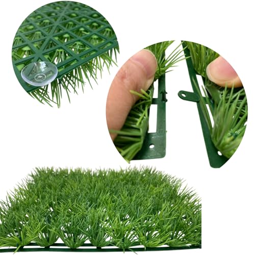 Aquarium Grass Decor 2PCS 9 inches Crab Hermit Climbing Wall Artificial Grass for TurtleTank Fish Tank Plants Landscape Ornament, Reptile Terrarium with 8 Suction Cups - size: 2pcs10"*10"