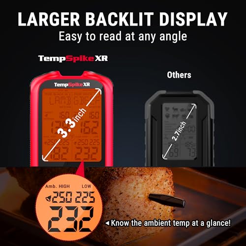 TempPro TempSpike 2000FT Wireless Meat Thermometer Digital with 2 Ultra-Thin Meat Probe, Grill Thermometer Wireless for Smoker, BBQ, Grill, Turkey Kitchent Gift for Dad Husband (Previously ThermoPro) - style: 2000ft Red