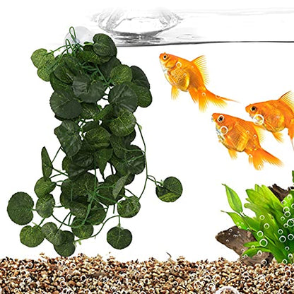 Pssopp Simulated Rattan Vine, EcoFriendly Plastic Hanging Plant False Vine for Aquarium Reptile Tank Decoration 2-2.5m Green Shell with Suction Cups
