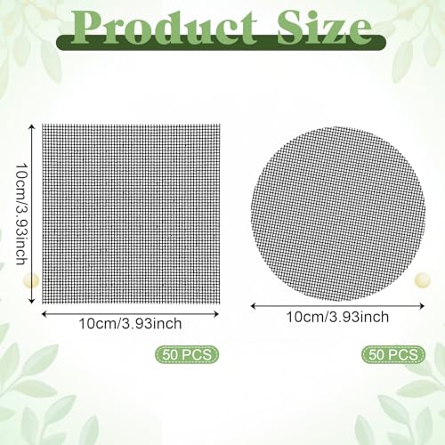 JJUNW 100Pcs Bonsai Pot Meshs Pad, 4 inch Round&Square Flower Pot Hole Mesh, Drainage Mesh Hole Screens Durable Reusable Bonsai Bottom Grid Mat Gardening Essentials