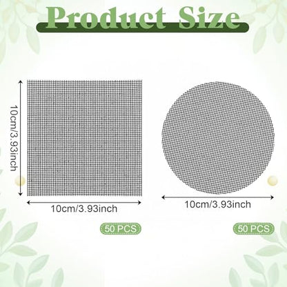 JJUNW 100Pcs Bonsai Pot Meshs Pad, 4 inch Round&Square Flower Pot Hole Mesh, Drainage Mesh Hole Screens Durable Reusable Bonsai Bottom Grid Mat Gardening Essentials